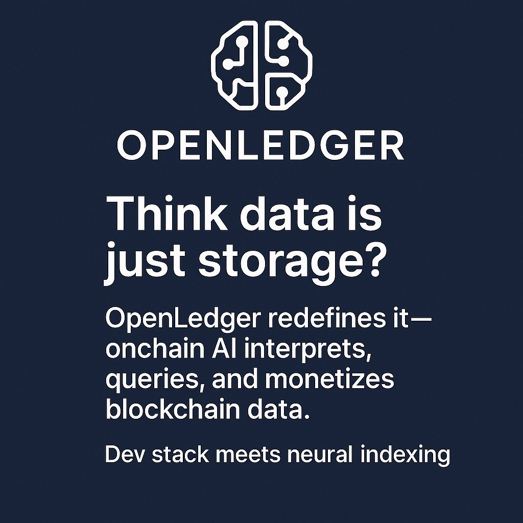 pawansatoshix's tweet photo. OpenLedger
🧬 Think data is just storage?
OpenLedger redefines it—onchain AI interprets, queries, and monetizes blockchain data.
Dev stack meets neural indexing.
#OpenLedger #AIInfra #OnchainIntelligence #Web3DevTools https://t.co/N0g4QTwkAJ