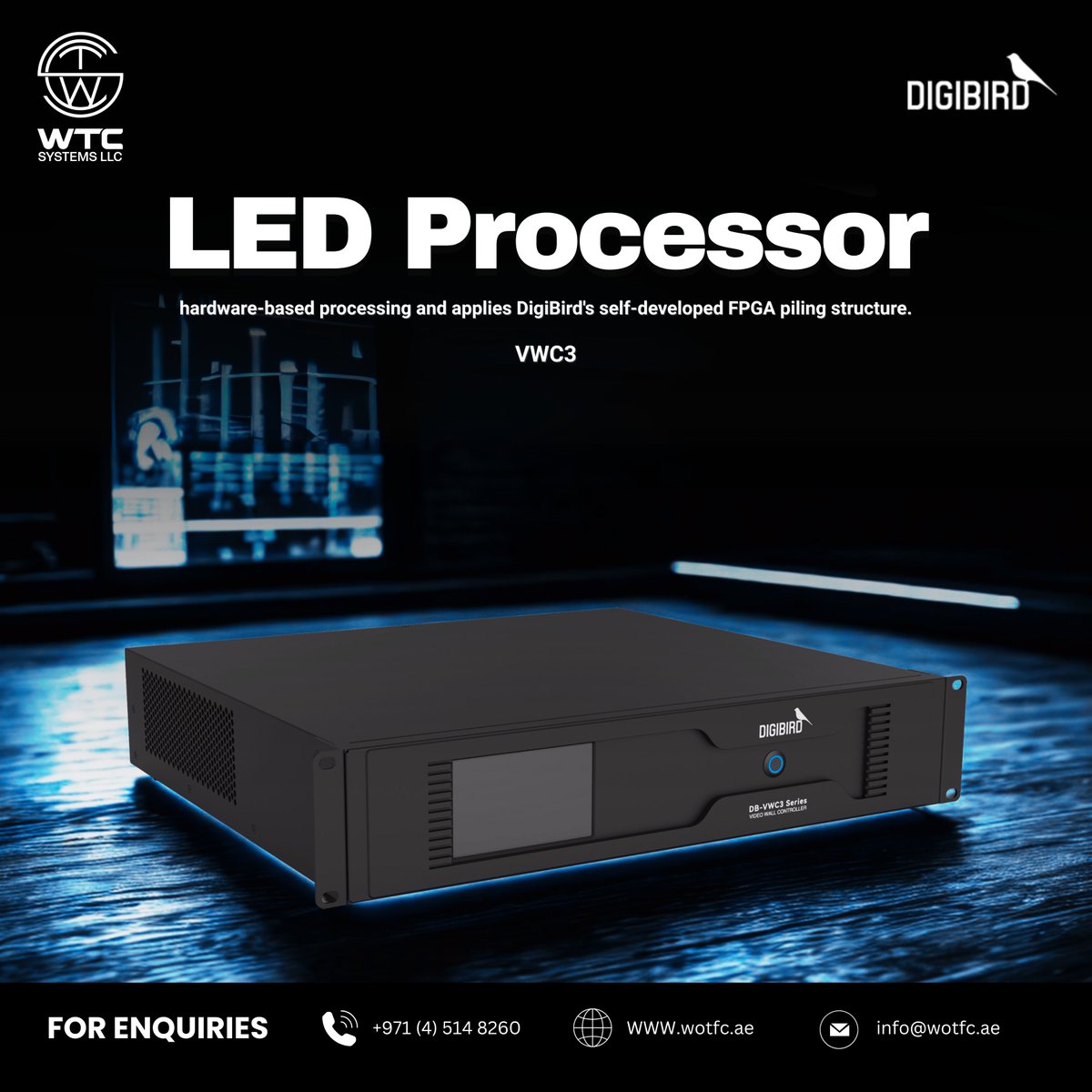 WTC_SYSTEMS_LLC's tweet image. The DigiBird VWC3 LED Processor is the third-generation video wall controller from DigiBird, integrating a video wall controller, matrix switcher, and LED transmitter into a single FPGA-based chassis.
#VideoWallController #LEDDisplay #4K60 #FPGA #ControlRoom #CommandCenter