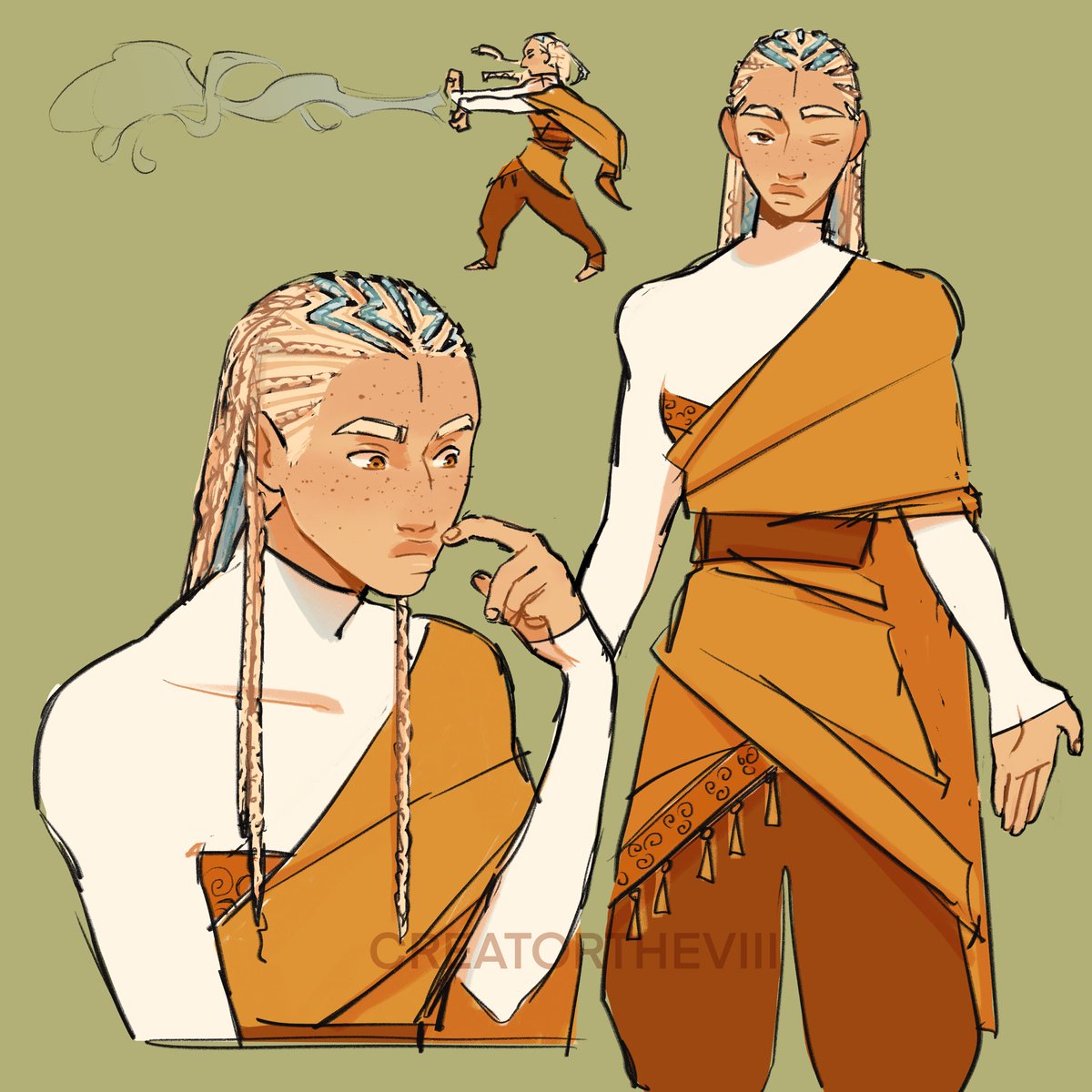 creatortheviii's tweet image. I had an epiphany this morning about braiding black hair into the arrow tattoos so I drew my oc as an airbender #atla