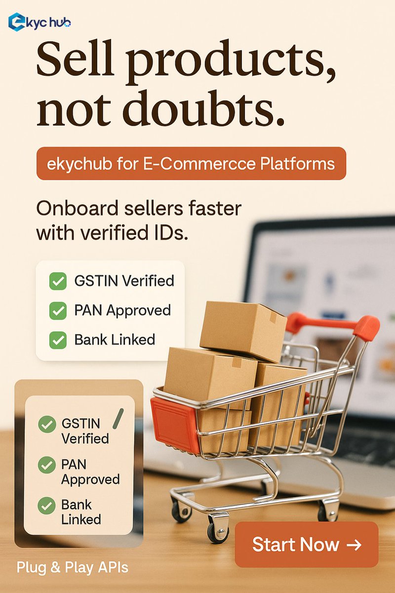 ekyc_hub's tweet image. 🚀 Instant Verification Solutions by ekychub
✅ Aadhaar &amp;amp; PAN Verified in Seconds
🛒 Seamless Seller Onboarding with Verified GSTIN, PAN &amp;amp; Bank
🔌 Plug &amp;amp; Play APIs for Developers &amp;amp; E-commerce Platforms
👉 Start Verifying Now!#ekychub #InstantVerification #AadhaarAPI