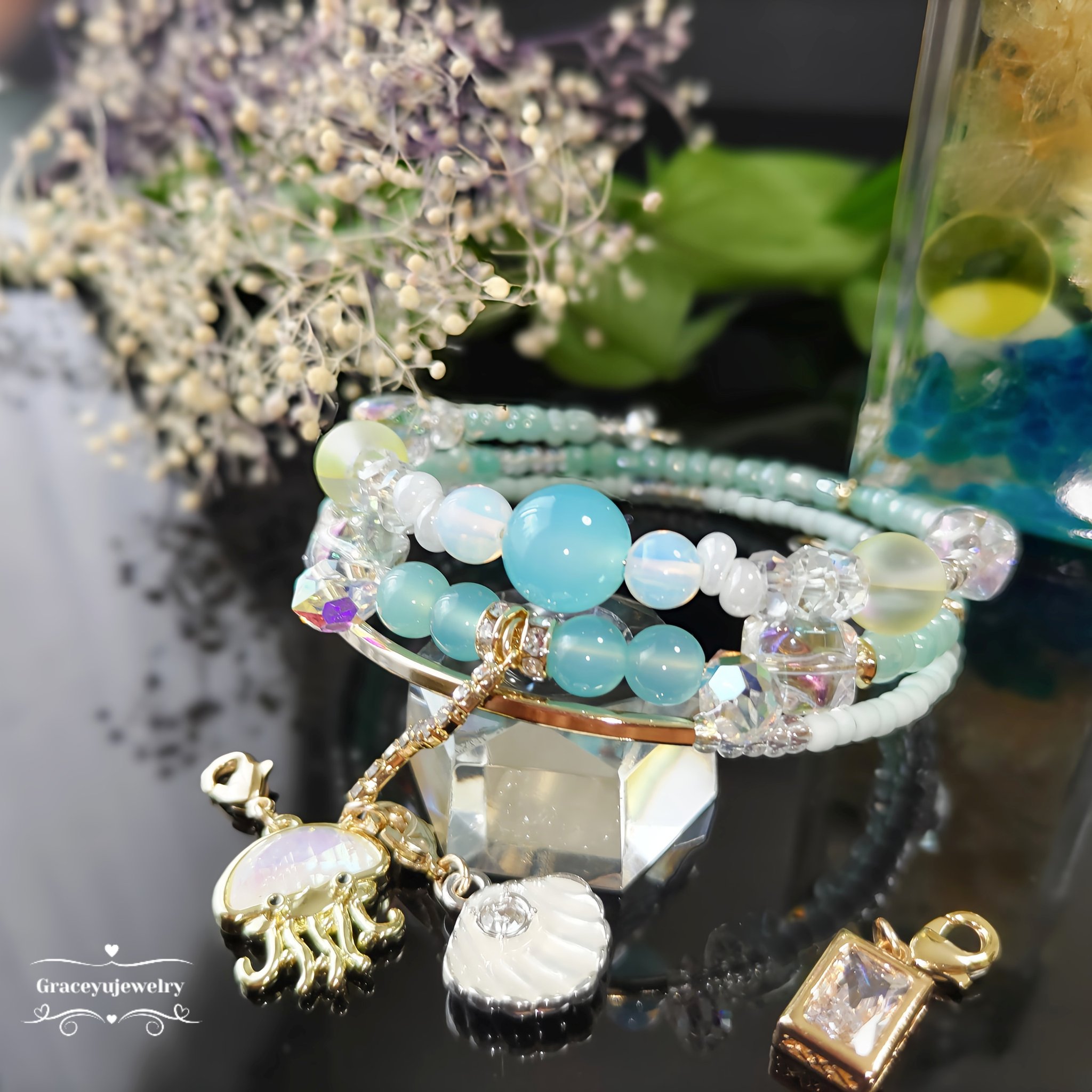 Graceyujewelry🍀 天然石コイルブレスレット✢ ハンドメイド