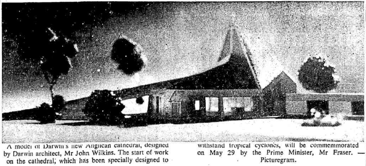 AustAnglican's tweet photo. 2 August 1976: Archbishop Frank Woods (Melbourne), Primate of the Church of England in Australia, lays the foundation stone for the new Christ Church Cathedral in Darwin, to replace the previous church, destroyed by Cyclone Tracy. #anglican #49years Expected to cost $700,000! https://t.co/gr8JeN2gEZ