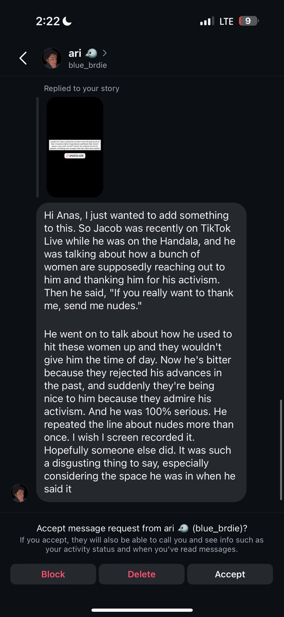 While on the Handala, Jacob went live on TikTok saying women should “thank” him for his activism by sending nudes. He repeated it more than once and was completely serious.