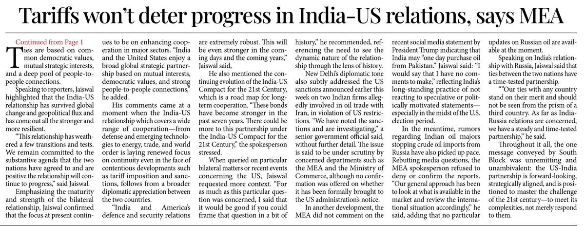 Simontini Bhattacharjee (@simontinib) on Twitter photo As U.S. imposes 25% tariff on Indian imports, India reaffirms its strategic partnership with Washington—anchored in shared values, mutual interests & strong people-to-people ties. 🇮🇳🇺🇸
👉🏻 my report for <a href="/mpostdigital/">MillenniumPost</a> 🔗 millenniumpost.in/big-stories/ta…
#IndiaUS #Diplomacy #IndiaUSTrade As U.S. imposes 25% tariff on Indian imports, India reaffirms its strategic partnership with Washington—anchored in shared values, mutual interests & strong people-to-people ties. 🇮🇳🇺🇸
👉🏻 my report for <a href="/mpostdigital/">MillenniumPost</a> 🔗 millenniumpost.in/big-stories/ta…
#IndiaUS #Diplomacy #IndiaUSTrade