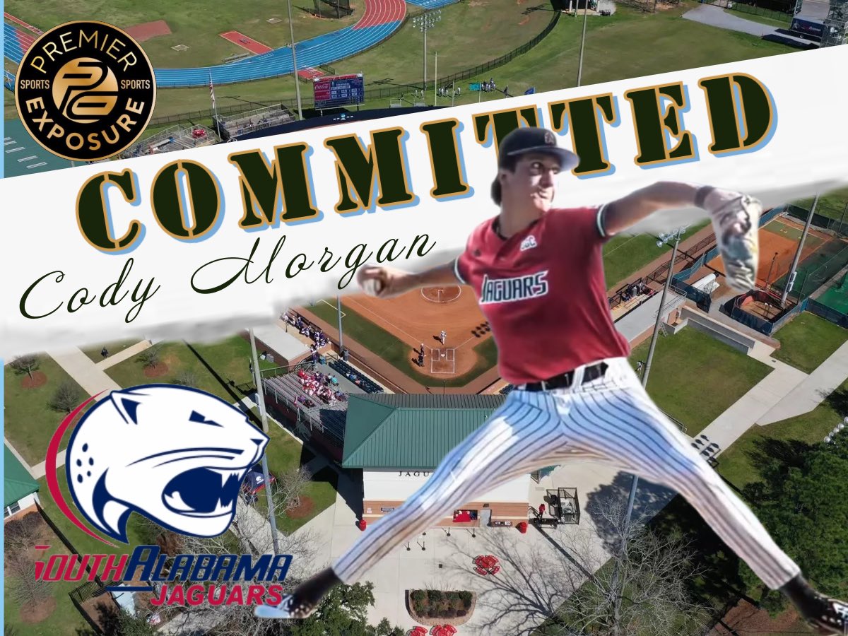 Congratulations to <a href="/Cody3Morgan/">Cody Morgan</a> on his commitment to play for Coach Mark Calvi and the D1 University of South Alabama Jaguars! The Jaguars are getting a DUDE! Cody is not only a great pitcher he has the work ethic and coachabilty that will take him far in this game.
