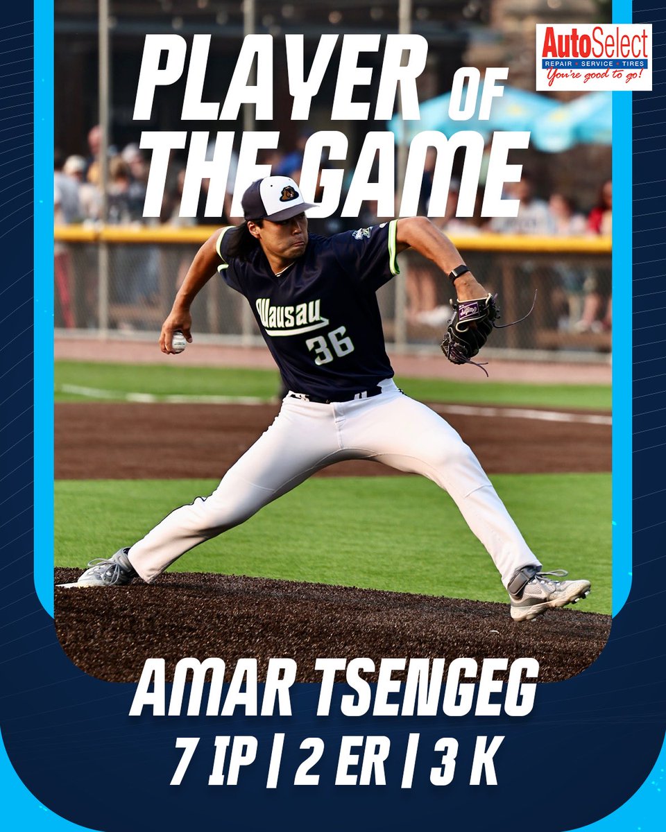 🎸 Player of the Game: Amar Tsengeg was deal-ing on the mound tonight!

Presented by Auto Select

#Burrowdown #Wausauwoodchucks