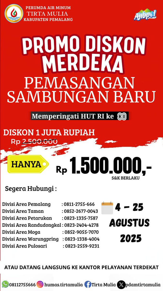 Promo pemasangan sambungan baru dalam rangka HUT kemerdekaan Republik Indonesia ke-80