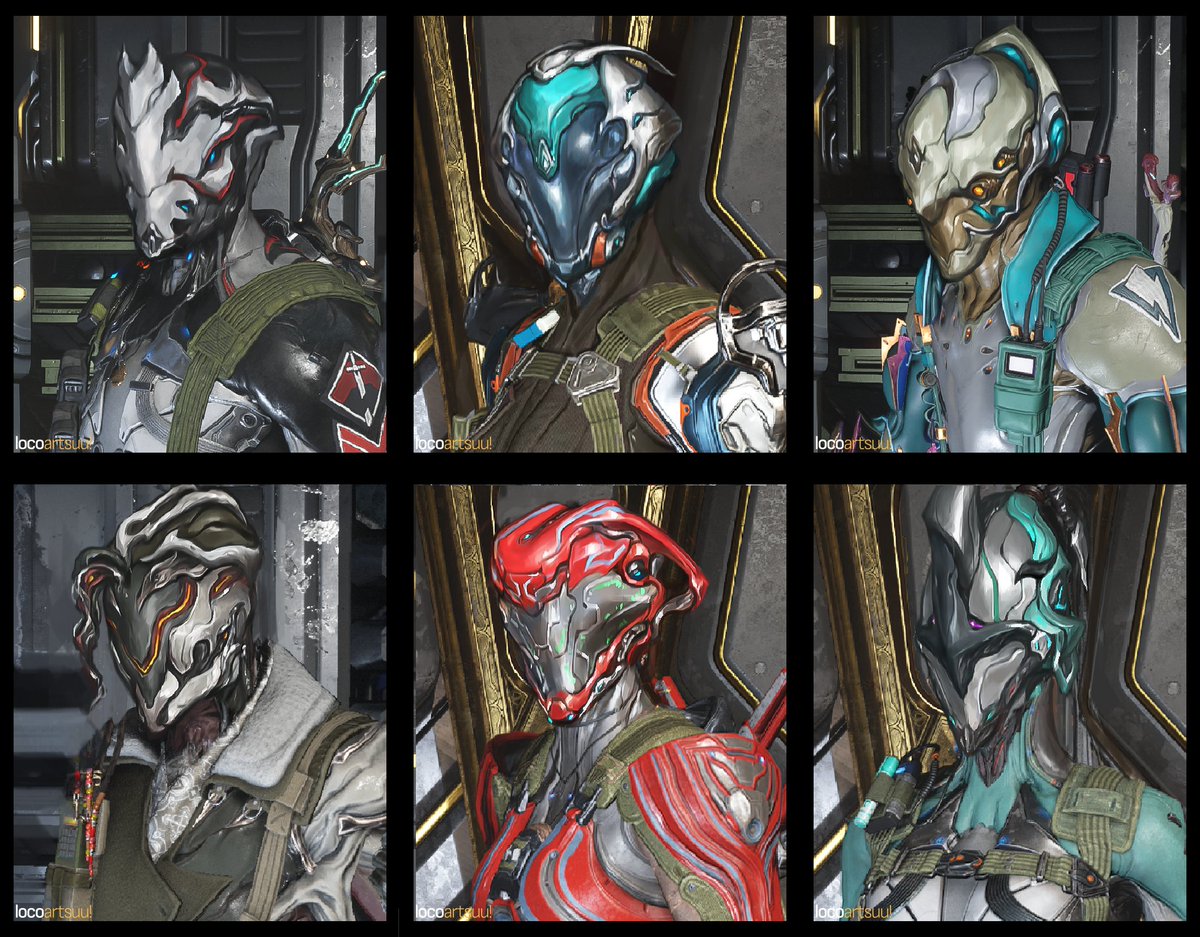 locoartsuu's tweet image. My first warframe fansketch! Here's my entry to the fan community! 

The concept behind it is "What if The Hex were to lose themselves to the helminth, and mutated new unique helmets?"

#Warframe1999 #playwarframe #Warframe #thehex