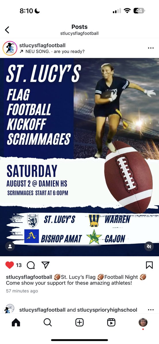St. Lucyβs Flag Football (@stlucysflag) on Twitter photo St. Lucy's Flag π Football Night!
Come show your support for these amazing athletes!
Scrimmages start @ 6 PM @ Damien High School
<a href="/SGVNSports/">Fred J. Robledo π¨π»βπ»</a> <a href="/James_Escarcega/">James Escarcega πππβΎοΈπ₯ π€Όπ€½π½ββοΈππΌββοΈππ»β½οΈ</a> <a href="/Tarek_Fattal/">Tarek Fattal</a> <a href="/latsondheimer/">eric sondheimer</a> <a href="/PeteMarshallLaw/">Pete Marshall</a> St. Lucy's Flag π Football Night!
Come show your support for these amazing athletes!
Scrimmages start @ 6 PM @ Damien High School
<a href="/SGVNSports/">Fred J. Robledo π¨π»βπ»</a> <a href="/James_Escarcega/">James Escarcega πππβΎοΈπ₯ π€Όπ€½π½ββοΈππΌββοΈππ»β½οΈ</a> <a href="/Tarek_Fattal/">Tarek Fattal</a> <a href="/latsondheimer/">eric sondheimer</a> <a href="/PeteMarshallLaw/">Pete Marshall</a>