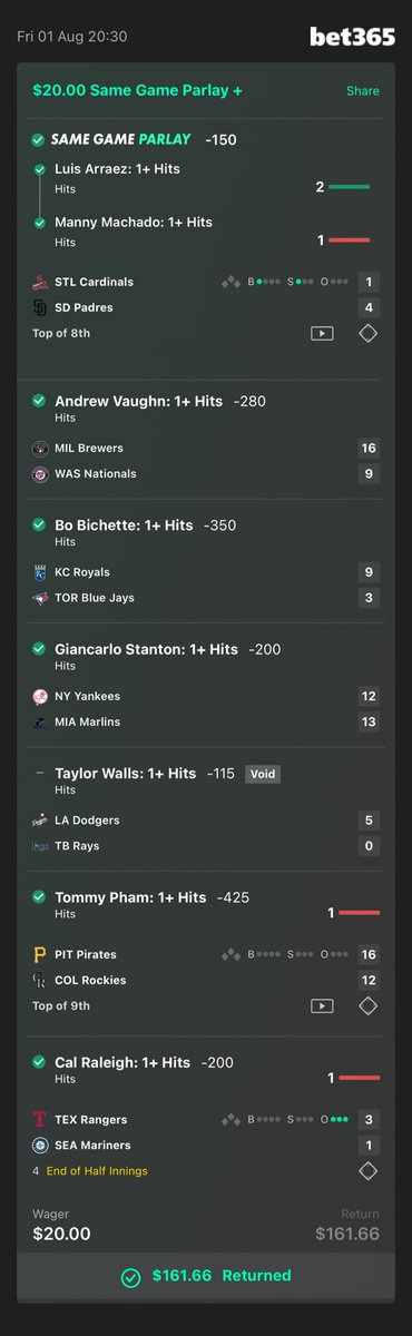 ryanYELLAND's tweet photo. ⁦@TheProfessor305⁩ thanks for the slip brother! Too bad walls didn’t play, cut the bet in half but I’ll still take it 🫡🍀✅ #hothitters https://t.co/gwyOlOMJ34