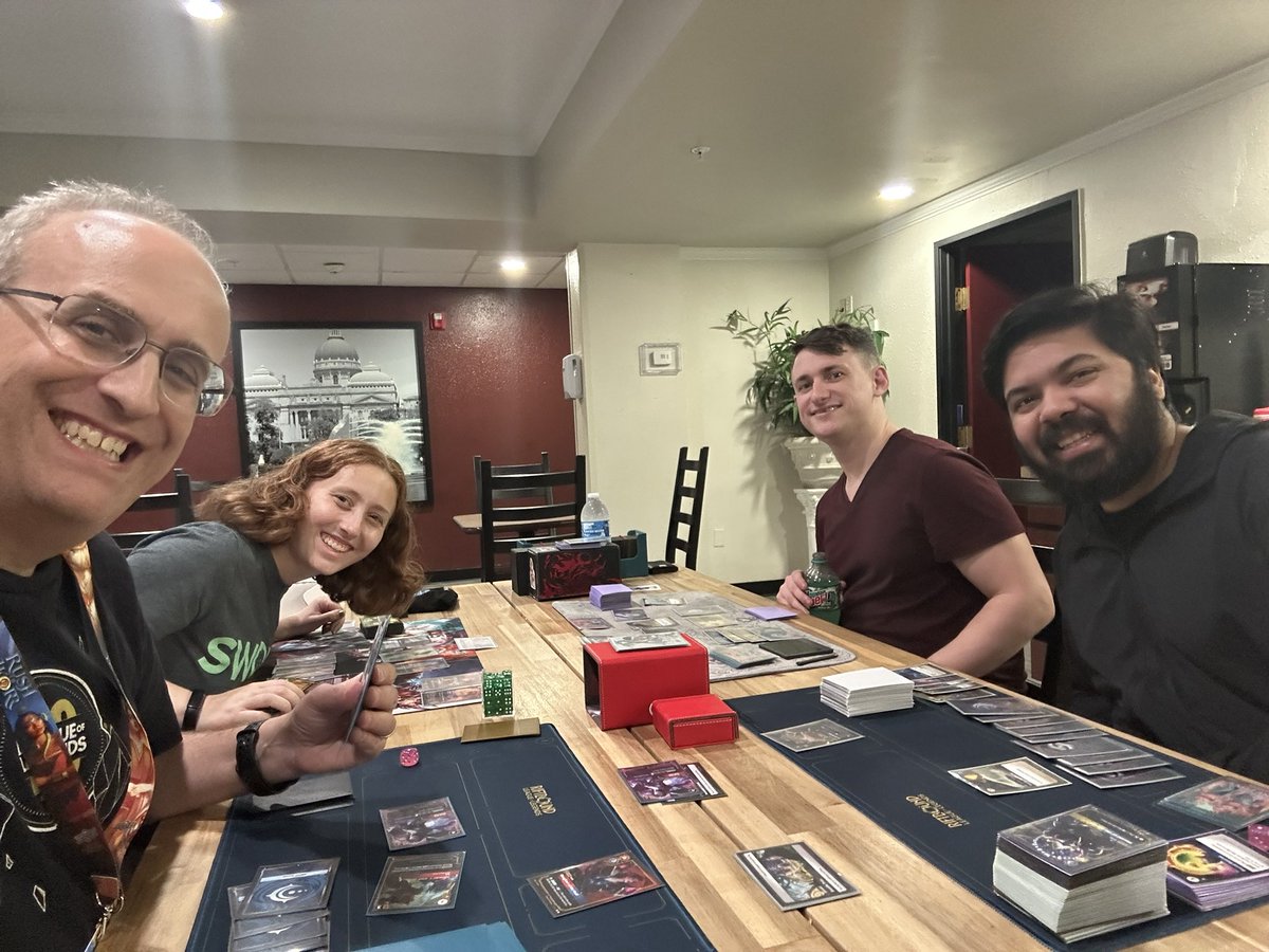 After coming back from a day at <a href="/Gen_Con/">Gen Con</a> #GenCon2025 , at the hotel we played some <a href="/playriftbound/">Riftbound</a> games with my dad <a href="/adamfischer71/">Adam Fischer</a> and <a href="/anzidmtg/">anzidmtg</a> and friend Terry!