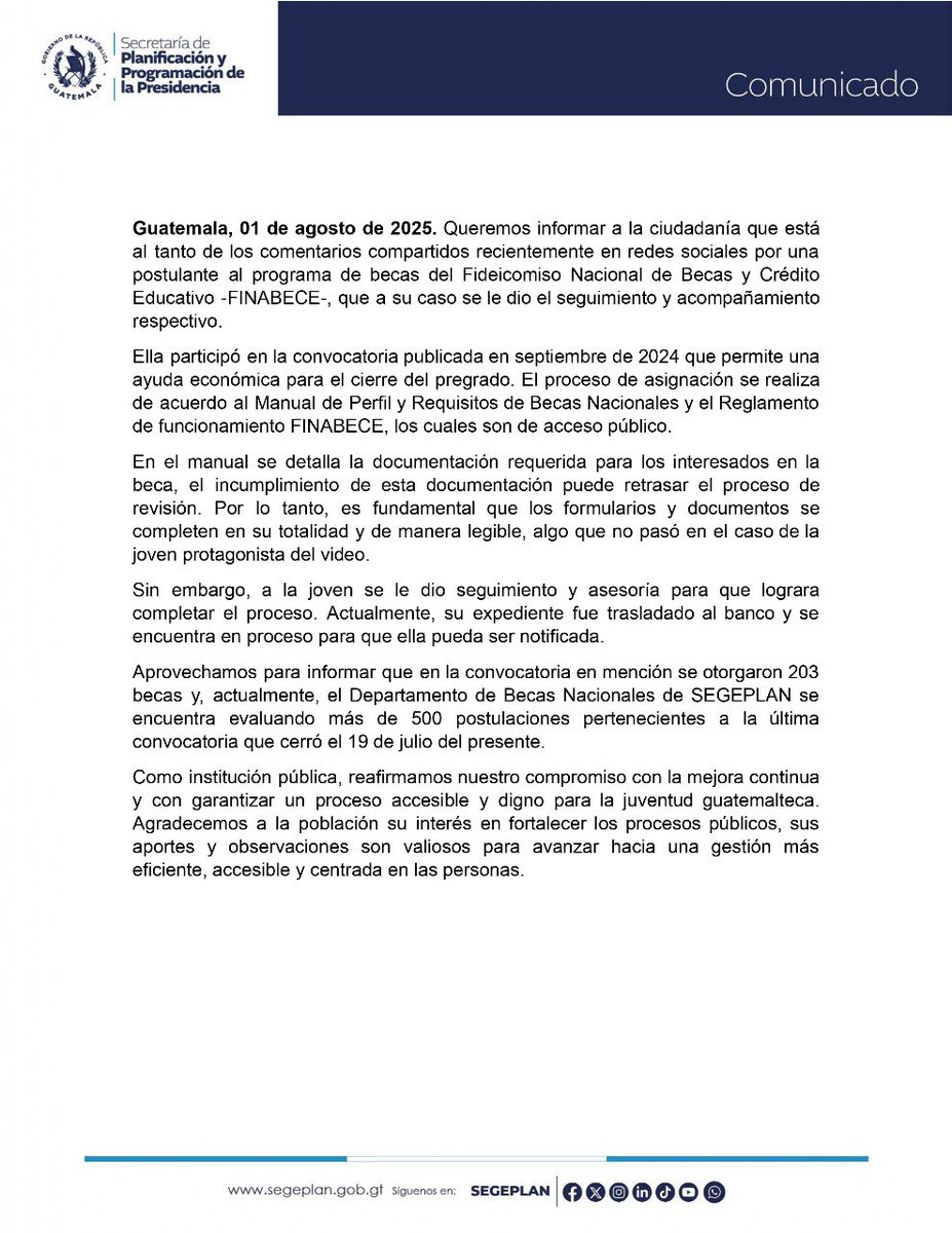 Agradecemos el interés  en los programas de becas que maneja SEGEPLAN. Aquí compartimos información del video que se ha publicado sobre una joven postulante al programa FINABECE.