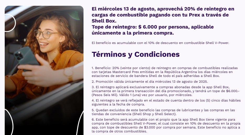 ahorrotwit's tweet image. Solo por hoy, miercoles 13, tenés un 20% pagando desde la app #ShellBox con tu tarjeta @PrexArgentina con tope de $6000 aplicable solo a la 1er compra⛽️⛽️
Cargás $30.000 y recibís el tope de devolución🤑

Además lo podés acumular con el 10% de #V-Power