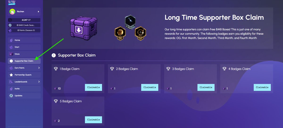 XuiLing.ink (Γ,G) (π§,π§) (ricch.base.eth) π¦/acc (@airdropyuri) on Twitter photo Supporter Box Claim is now live on <a href="/BeamableNetwork/">Beamable Network</a> dashboard
Just click the tab and claim all available boxes.
The following badges earn you eligibility for these rewards: OG, First Month, Second Month, Third Month, and Fourth Month Supporter Box Claim is now live on <a href="/BeamableNetwork/">Beamable Network</a> dashboard
Just click the tab and claim all available boxes.
The following badges earn you eligibility for these rewards: OG, First Month, Second Month, Third Month, and Fourth Month