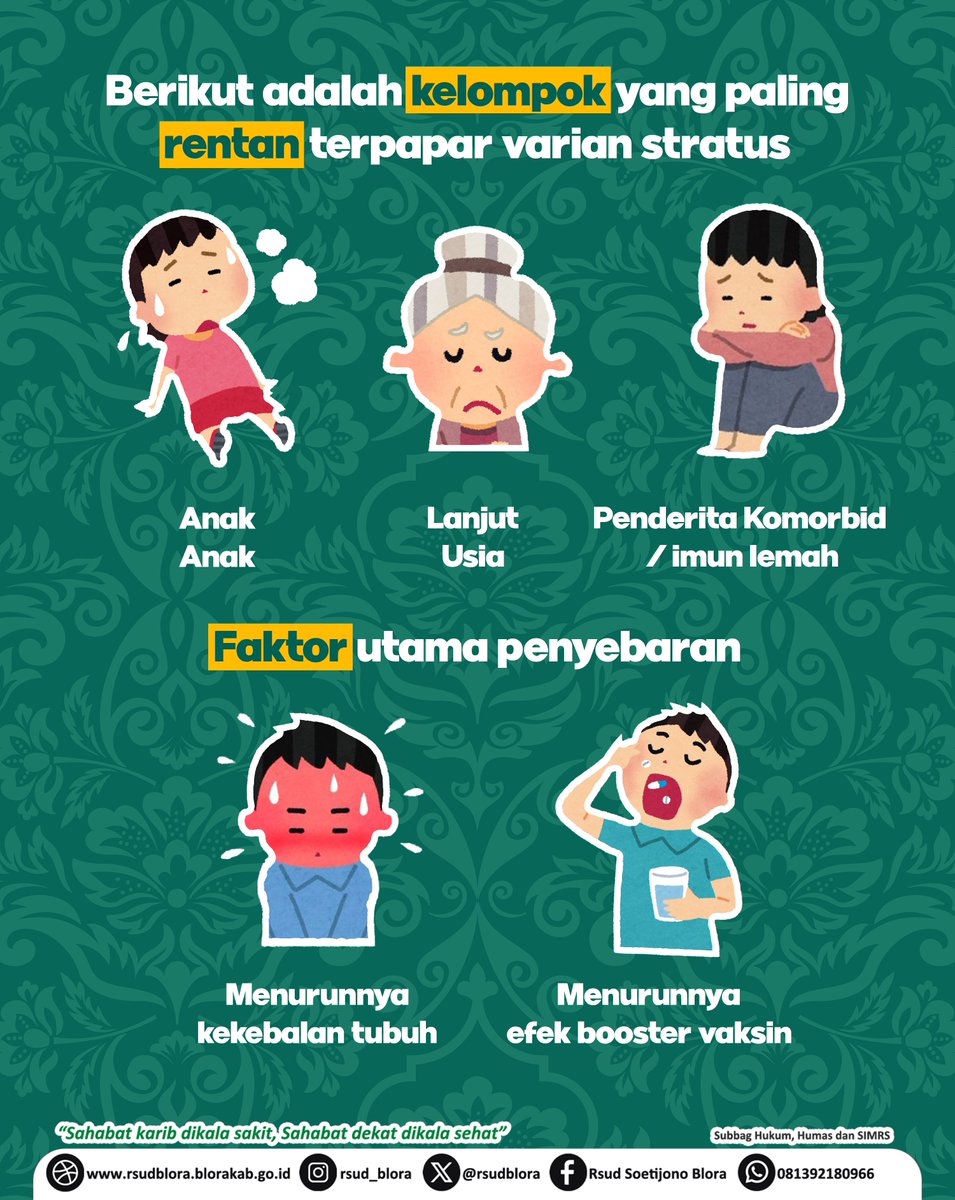 RSUDBlora's tweet photo. Halo Sahabat Soetijono!
Pandemi memang sudah mereda, tapi bukan berarti ancaman virus COVID-19 hilang sepenuhnya. Kini, ada varian baru yang perlu kita waspadai, yaitu STRATUS.
Penyebaran varian ini tetap harus kita antisipasi. https://t.co/1QhGJip6L7