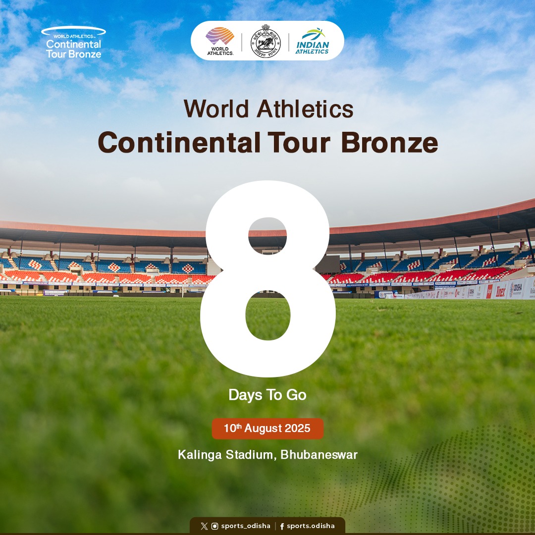 8️⃣ 𝗗𝗮𝘆𝘀 𝘁𝗼 𝗘𝗹𝗲𝗰𝘁𝗿𝗶𝗳𝘆𝗶𝗻𝗴 𝗔𝗰𝘁𝗶𝗼𝗻! 🏃

The clock is ticking and the excitement is building. Get ready for the World Athletics Continental Tour Bronze event at the iconic #KalingaStadium!

#OdishaForSports #Athletics  #WorldAthleticsContinentalTourBronze