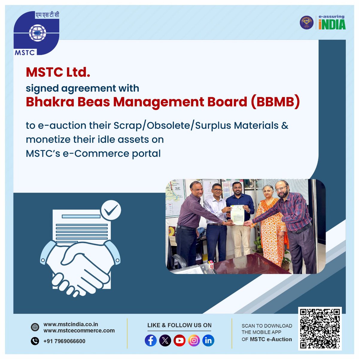 mstcindia's tweet image. MSTC Ltd. signed agreement with Bhakra Beas Management Board (BBMB) To e-auction their Scrap/Obsolete/Surplus Materials and monetize their idle assets on MSTC’s e-Commerce portal

#mstc #AssetMonetization #eAuction #SustainableDisposal #ecommerce 

@SteelMinIndia @hd_kumaraswamy…