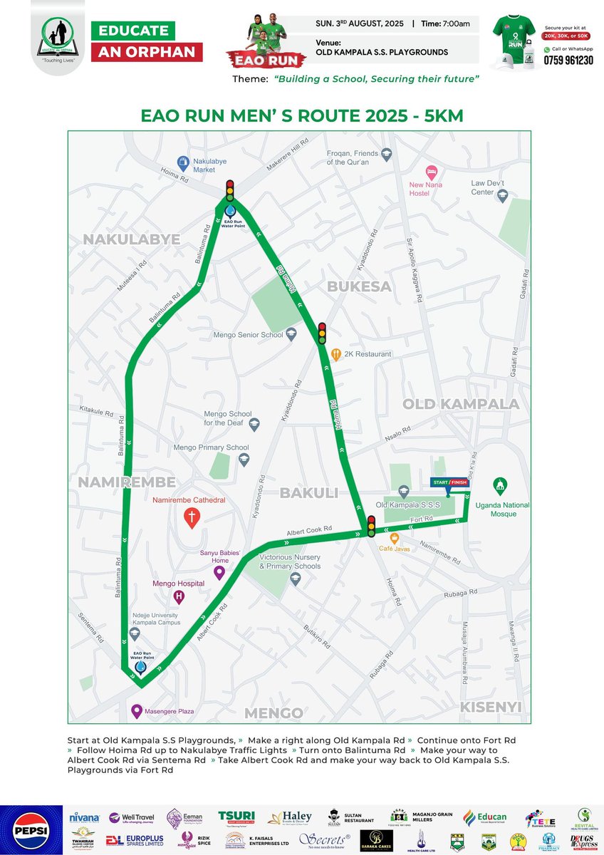 5 km run route

💃🏽Ready to run your distance🕺🏽

 Here are your official Run 2025 routes 

Whether you're tackling the 3km or 5km, we've mapped it all out so you can pace yourself to the finish line.

📍 Start and finish at Old Kampala Secondary School playground

🎽 3km | 5km |