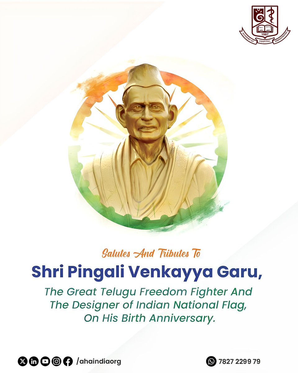 Honouring Shri Pingali Venkayya Garu, the visionary who designed our National Flag 🇮🇳
A true patriot whose legacy continues to inspire India.
Tributes on his birth anniversary from all of us at AHA India.

#PingaliVenkayya #Tiranga #IndianFlag #AHAIndia #VandeMataram