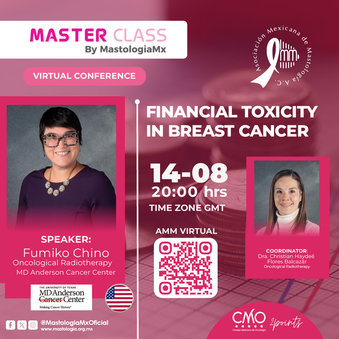 MastologiaMx's tweet photo. #MasterClass
🎙️Financial Toxicity in Breast Cancer
📅14 de agosto
🕗20:00 hrs (GMT)
📌#AMMVirtual
🩺#PonenteInternacional Fumiko Chino, MD Anderson Cancer Center 🇺🇸
#Español https://t.co/dF5Pw2BDLJ
#Inglés https://t.co/DsKIS3Khpz
#EducaciónMédica #MastologíaMx #FinancialToxicity https://t.co/fPTuB51aAA