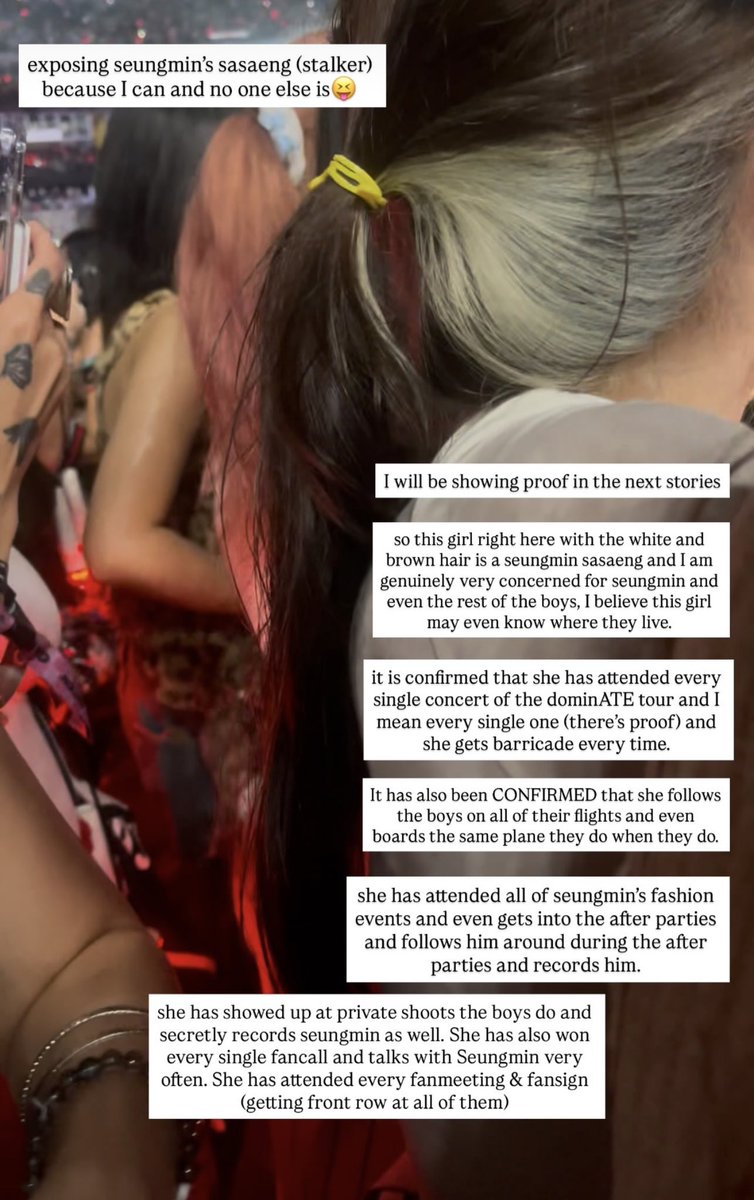 seungdefense's tweet image. ⚠️ SM SASAENG ⚠️

There is a SM sasaeng, who has caused trouble at multiple tour stops and shows dangerous behavior, that has been brought to our attention via an IG story.

Here is a thread of SS from the IG story. FYI this is a group and each friend follows a different member.