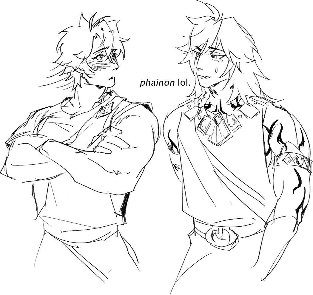 any ways. i think the joke doesnt work well with them bc mydei is   shirtless all the time but i thought it might be cute anyways sniffle