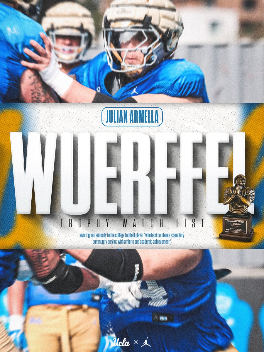 UCLA Football (@uclafootball) on Twitter photo Julian Armella (<a href="/ArmellaJulian/">Julian Armella</a>) has earned a spot on the Wuerffel Trophy Watch List, the nation's top honor for community service! 👏
📝: ucla.in/46EsKYe
#GoBruins | <a href="/WuerffelTrophy/">Allstate Wuerffel Trophy</a> Julian Armella (<a href="/ArmellaJulian/">Julian Armella</a>) has earned a spot on the Wuerffel Trophy Watch List, the nation's top honor for community service! 👏
📝: ucla.in/46EsKYe
#GoBruins | <a href="/WuerffelTrophy/">Allstate Wuerffel Trophy</a>