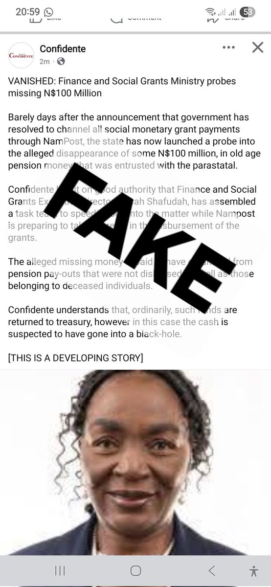 We are not aware of such investigations. This appears to be part of the ongoing very well-orchestrated attacks on <a href="/NamPostNamibia/">NamPost</a> since the announcement on social grants.