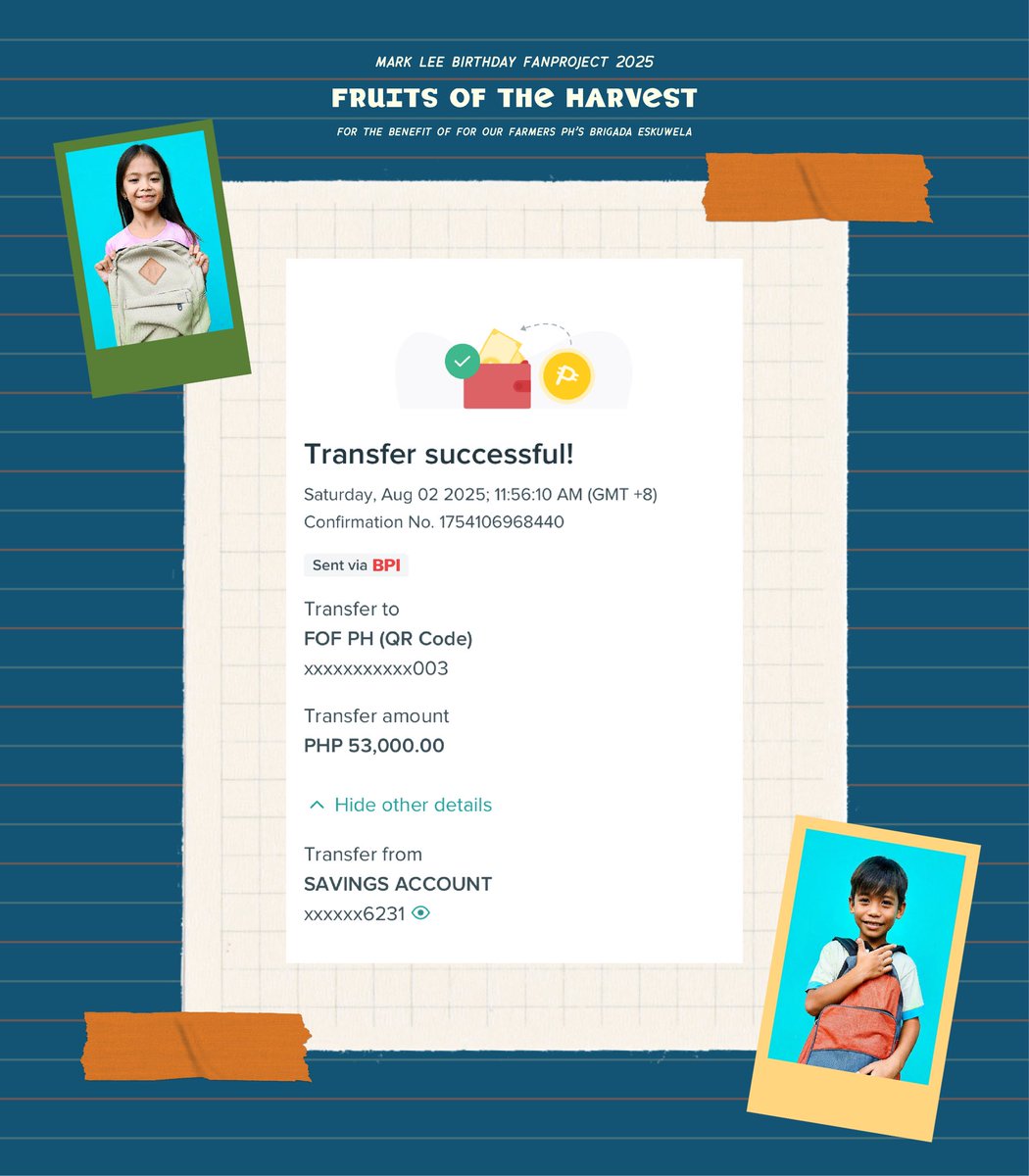 53 School Kits for 53 Kids of Farmers and Fisherfolk in the Philippines 🎒

Moved by Mark’s love and generosity, Fruits of the Harvest has donated 53,000 PHP, under Mark Lee’s name, to <a href="/forourfarmers/">For our Farmers PH, Inc.</a>, dedicated to sponsoring school kits for kids of farmers and fisherfolk who need