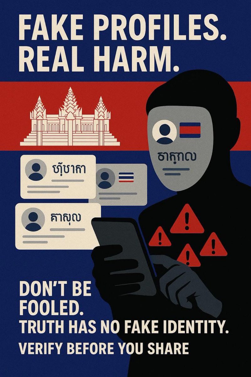 To our Cambodian people here on X, please be careful and be aware of the fake news or info since there are some of them pretending to be our people and writing in our language to spread lies and misinformation! Try not to interact with that and report if you see something wrong