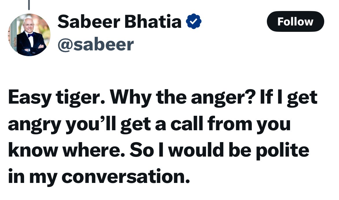 The unmasking of #SabeerBhatia - and how. Thank you, <a href="/X/">X</a>
