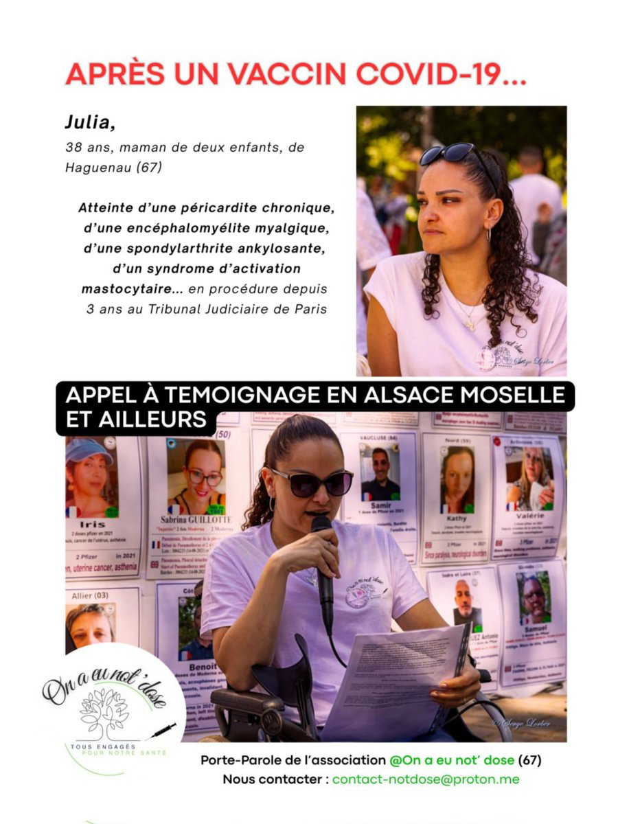 On a eu not' dose ! (@onaeunotdose) on Twitter photo 🗣️ APPEL À TÉMOIGNAGE : "Après un vaccin Covid..." ⬇️🔻
Julia est porte parole d' <a href="/Onaeunotdose/">On a eu not' dose !</a> association d'Alsace Moselle qui rassemble une trentaine de victimes
đź“§contact-notdose@proton.me
#effetsindesirables #pfizer
<a href="/dnatweets/">DNA</a> <a href="/Rue89Strasbourg/">Rue89 Strasbourg</a> <a href="/ActuStrasbourg/">Actu Strasbourg</a> <a href="/lalsace/">Journal L'Alsace</a> 🗣️ APPEL À TÉMOIGNAGE : "Après un vaccin Covid..." ⬇️🔻
Julia est porte parole d' <a href="/Onaeunotdose/">On a eu not' dose !</a> association d'Alsace Moselle qui rassemble une trentaine de victimes
đź“§contact-notdose@proton.me
#effetsindesirables #pfizer
<a href="/dnatweets/">DNA</a> <a href="/Rue89Strasbourg/">Rue89 Strasbourg</a> <a href="/ActuStrasbourg/">Actu Strasbourg</a> <a href="/lalsace/">Journal L'Alsace</a>