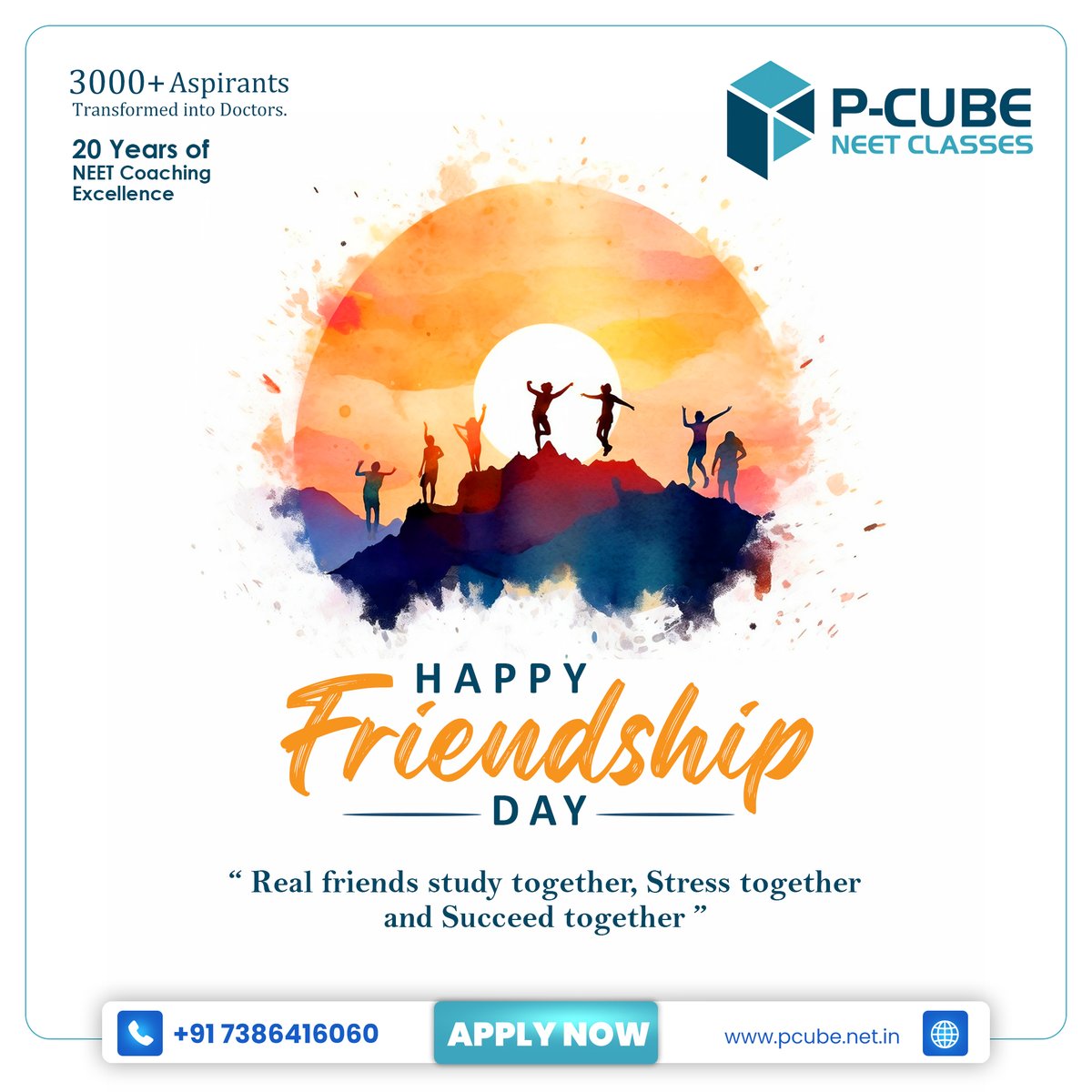 PcubeNeet's tweet photo. Happy #FriendshipDay! 👩‍⚕️👨‍⚕️
At P-CUBE, we believe:
“Real friends study together, stress together &amp; succeed together.”
3000+ aspirants turned doctors.
20+ years of NEET excellence.
Join us today! 💙
📞 7386416060
🌐 https://t.co/KXX7xZUCW6
#NEET #PCubeClasses #DoctorsInMaking https://t.co/DeYZjtAfkp