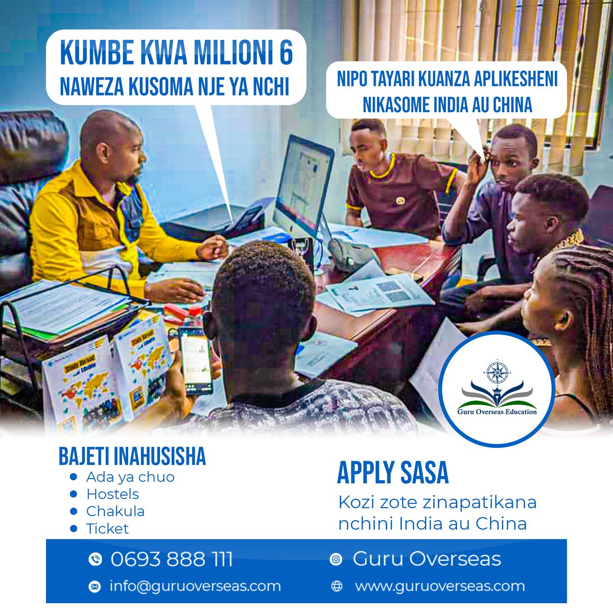 GurusOverseas's tweet photo. Tuambie unahitaji kozi gani? Njoo na Passport Admission ni siku mbili tu @GurusOverseas 

Hata kwako inawezekana. https://t.co/AGkyJXgojd