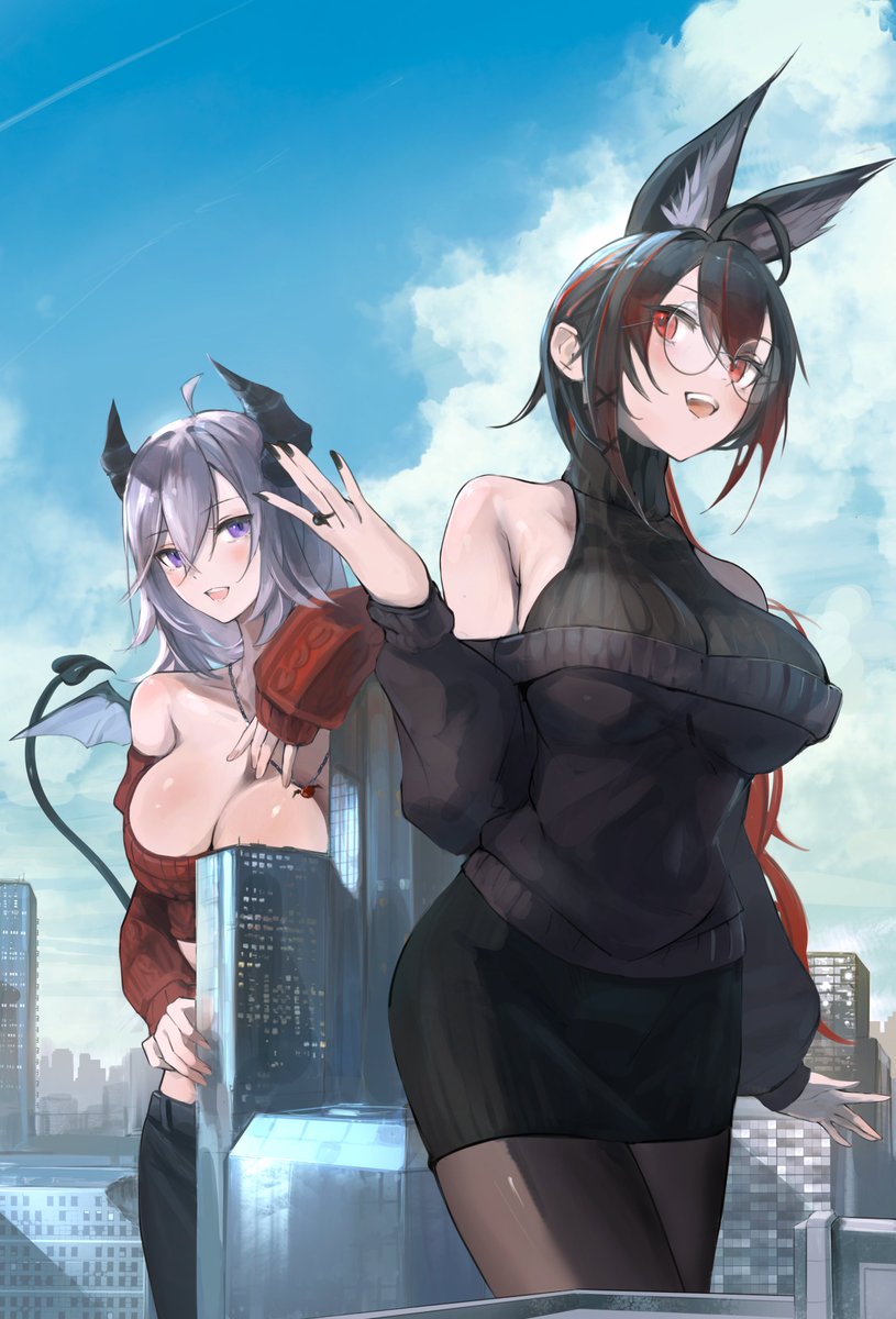 "Hey <a href="/RubysRobin/">RubysRobin 🔞</a>,
 let me show you this little city~?" 

 "Just be careful to not knock down any building in the way hehe~"

  Thank you so much Ruby for inviting for this commission and thank you <a href="/douibotan/">同意ボ</a> for drawing us  <3

#giantess #sizetwittter #巨大娘