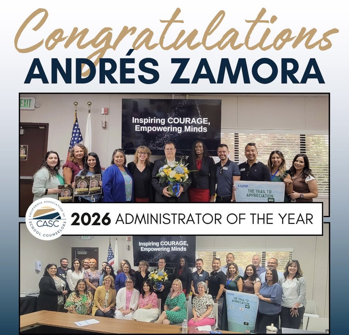 🎉 Congratulations to Mr. Zamora! 🌟His leadership, dedication, and unwavering commitment to student success continue to inspire us all. He always puts education first and leads with heart, vision, and purpose. 🏆📚
#CASCSuperintendentOfTheYear <a href="/LUSDHighlights/">Livingston Union School District</a> @MyCASC <a href="/ASCAtweets/">ASCA</a>