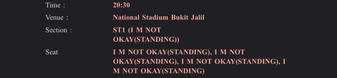 admcluster's tweet photo. WTS 4x TICKETS I’M NOT OKAY MCR DAY 2
Reason: Friends asked to purchase on behalf of them but then, decided not to pay.

RM790 per tix

Thanks. 🙏 
MCR live in Malaysia https://t.co/zfTer6VCKD