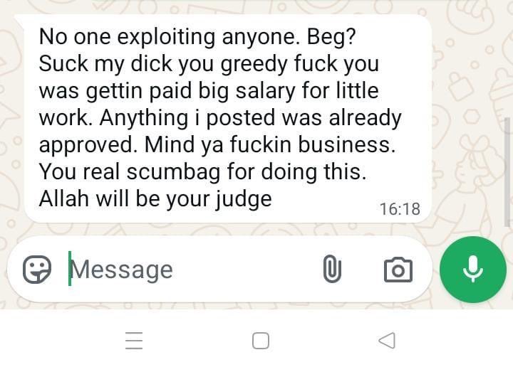 He weaponizes Islam against Muslim and speaks in disgusting derogatory manner to people when he was questioned about sharing a fundraiser that used images/videos of a program for Palestinian in Egypt that they don’t even give money to.