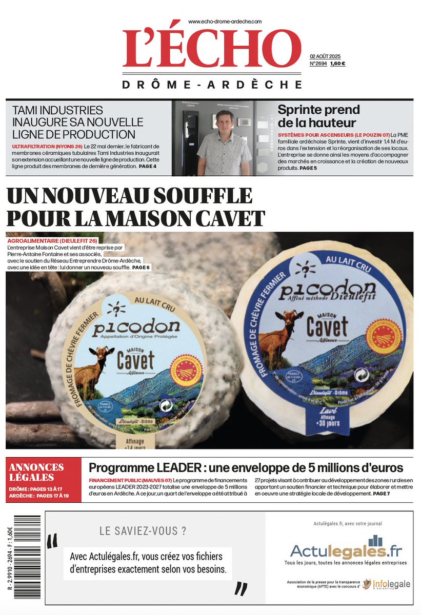 À lire dans l'Echo Drôme-Ardèche du samedi 02 août :

📱 Lire le journal en numérique : echo-drome-ardeche.com/lecture-en-lig…
📰 Nos offres d'abonnement : echo-drome-ardeche.com/abonnement/
