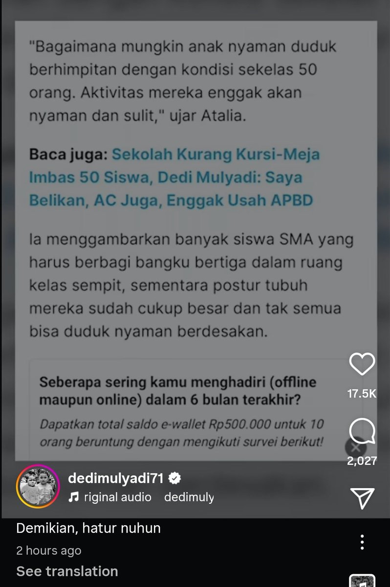 Selaku Anggota DPR-RI komisi VIII kritik ibu Atalia tentang kondisi sekelas 50 orang, ini relevan dengan fungsinya dan mewakili keresahan di lapangan. 

Tapi framing KDM selalu fokus pada pengkritiknya.