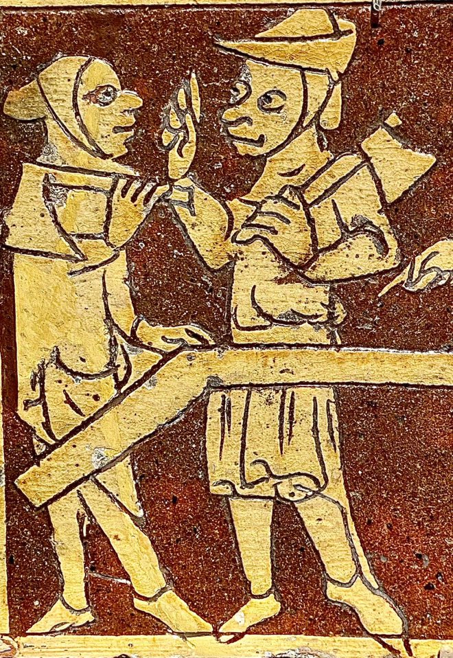 “ I have a cunning plan, sir!! ”  -  from a series of  English tiles c. 1330,  British Museum