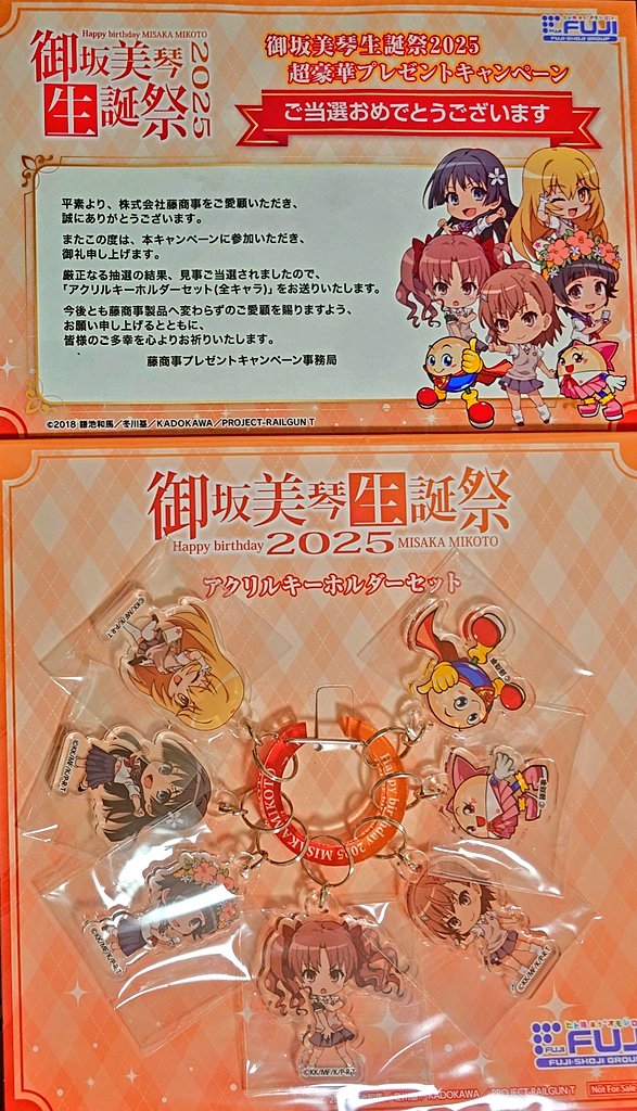 御坂美琴生誕祭 キーホルダー5点セット 新品 キャンペーン当選品 御坂美琴生誕祭2025 アクリル