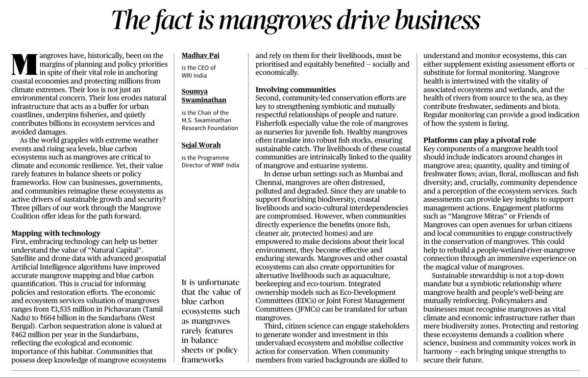 The #MISHTI program of the Govt of India is a step towards recognising the importance of mangroves - for the environment, to mitigate climate change, for people’s health and for livelihoods. If we start putting an economic value to Nature, we may give it more respect. <a href="/IPCC_CH/">IPCC</a>
