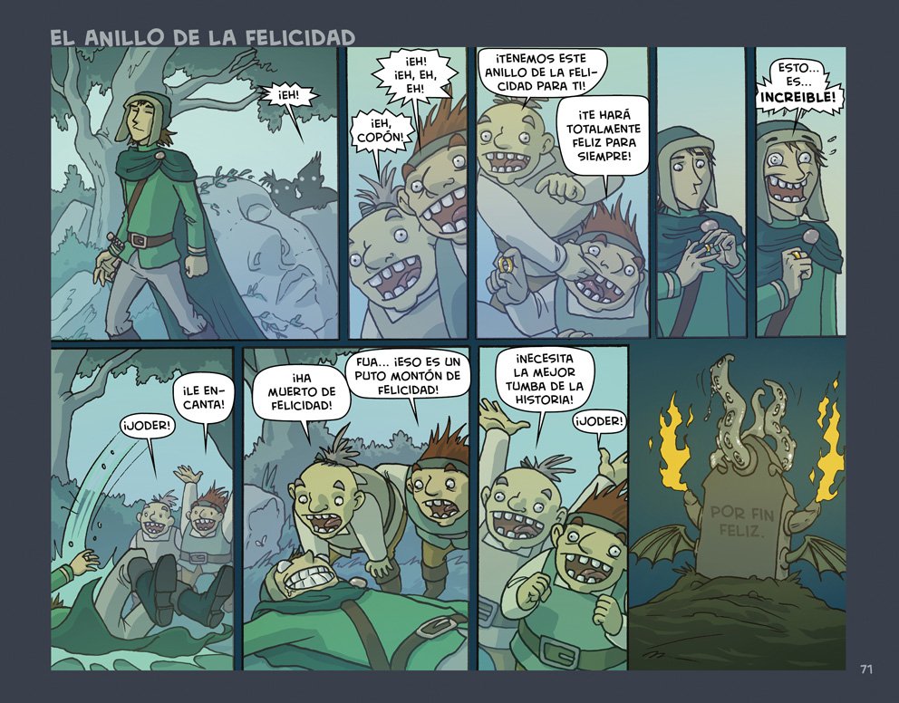 ¡Hasta que salga el LIBRO DOS Y MEDIO, actualizaré este hilo con una página de lo más mejor de #Oglaf cada día! ¡Una selección con pocos cimbreles, muy suitables para el work! Hoy: EL ANILLO DE LA FELICIDAD.