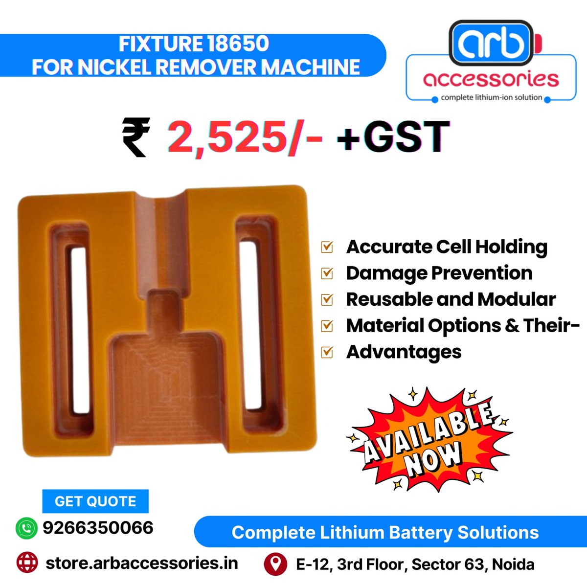 arb_ltd's tweet image. 🛠️ Cell Nickel Remover Machine Accessories
Precision tools to boost your battery repair workflow 🔋

🛒 Buy Now 👉store.arbaccessories.in/search?query=n…

 #ARBaccessories #NickelRemover #BatteryTools #18650Fixture #BladeReplacement #DIYBatteryPack #BatteryRepair #CellRefurbishment #NickelStrip