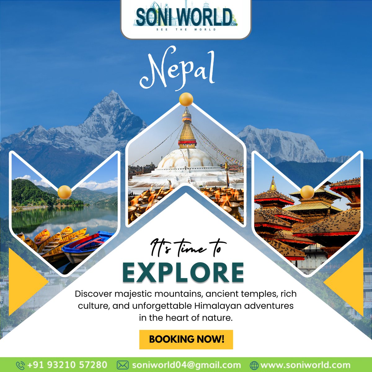 SoniWorld1's tweet photo. 🌄✨ It's Time to Explore Nepal with Soni World! ✨
Embark on an unforgettable journey to the land of Himalayas! Discover:
🏔️ Majestic Mountains
🛕 Ancient Temples
🎎 Rich Culture
🚵 Thrilling Adventures

#ExploreNepal #HimalayanAdventure #SoniWorldTravel #NepalDiaries https://t.co/LMmgn1kV06