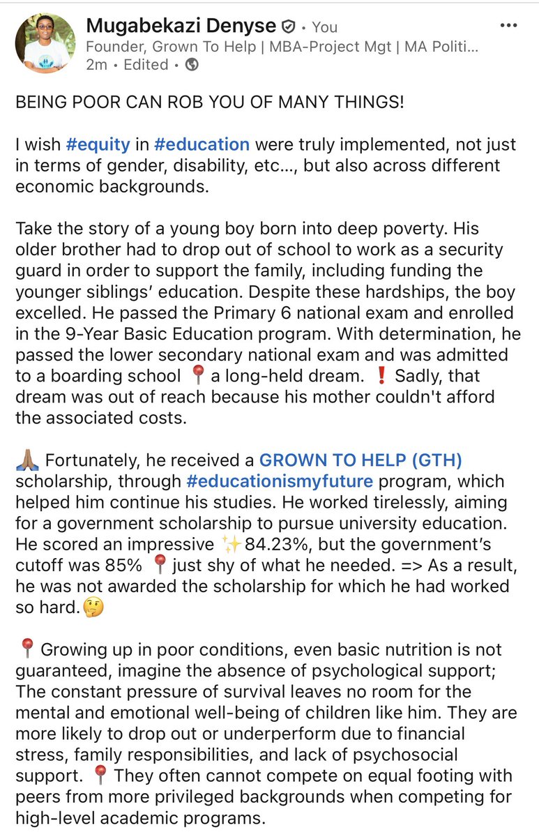 DenizMugb's tweet image. Equality is valuable, but equity: providing each person with what they truly need to succeed, is transformative. That difference can change lives. Dear policymakers , I know much has been done, but #equity in education must be refined. @ndanastase @ValensNtirenga2 @aminaumuhoza