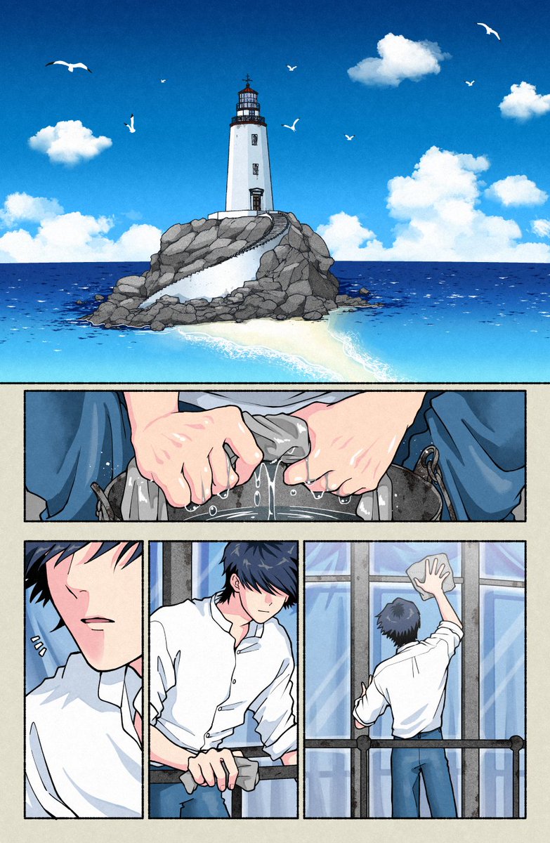azuma_kaya's tweet photo. 拾われカモメの青年が、若返った灯台守に恋する物語（1/10）
#漫画が読めるハッシュタグ #漫画が読めるハッシュタグBL #創作BL https://t.co/IL92EgnjcS