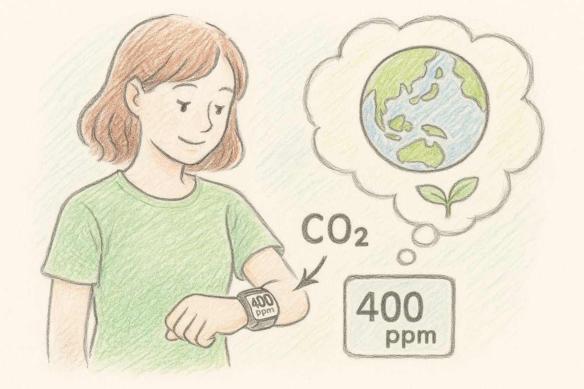 masakodenki's tweet image. AIに聞いてみた🌱
移動や電力使用から個人のCO₂排出量をリアルタイム表示するウェアラブル端末のアイデア！
MEMSセンサーで呼気・動き・空調まで測定する。うん出来るかも？！
 #サステナブル #MEMS #脱炭素