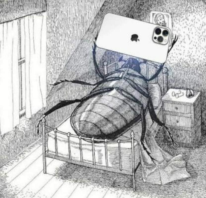 sad but true

先被工作异化成 kafka 的甲虫，

又陷入另一种更糟糕的异化。

少一些屏幕时间，

多一些阅读时间，或者单纯的放空、无所事事的时间。